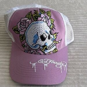 Ed Hardy Pink Skull Trucker Hat